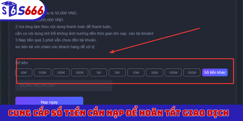 Cung cấp số tiền cần nạp để hoàn tất giao dịch