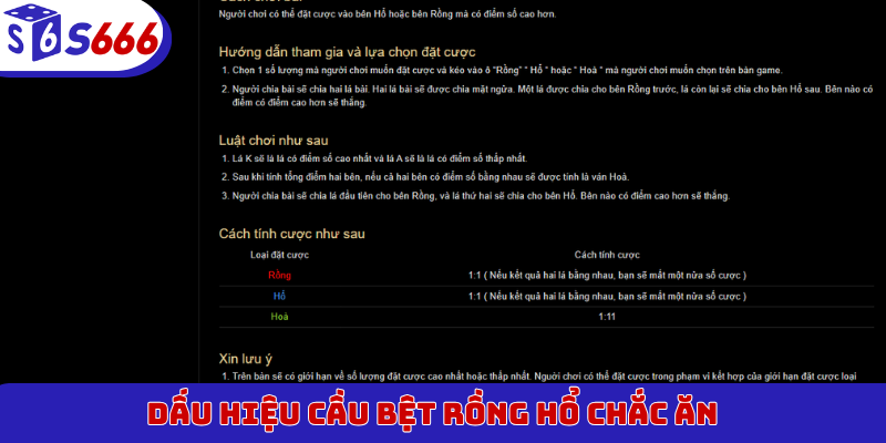 Dấu hiệu cầu bệt Rồng Hổ chắc ăn