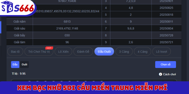 Xem bạc nhớ soi cầu miền Trung miễn phí